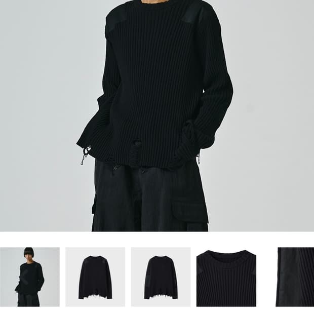 노이어 코튼 데미지 컴뱃 니트 블랙 48