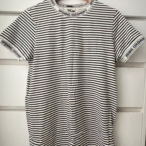 오프닝세레모니 로고 스트라이프 미니 원피스