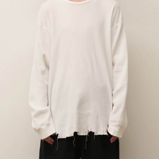 안셀름 DAMAGE WAFFLE CREW LS T-SHIRT(WHITE)