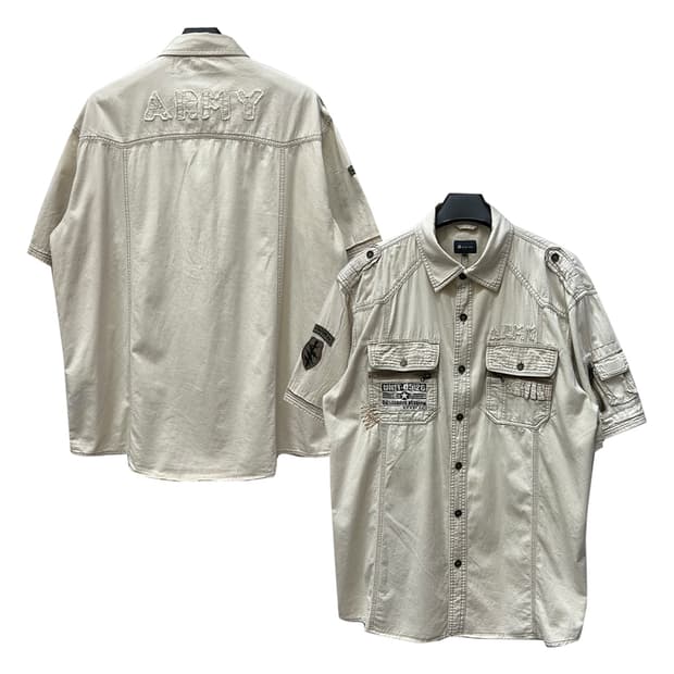 ARMY 팀원 밀리터리 사파리 포켓 반팔 셔츠 3XL