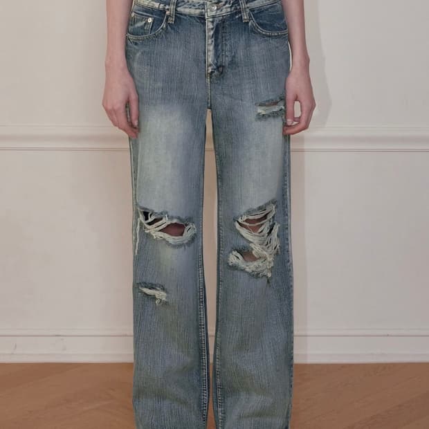 보헴서 HIGHLIGHT DAMAGE WIDE PANTS, BLUE