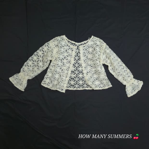 ​Y2K 빈티지 화이트 펀칭 레이스 가디건 발레코어 룩 페미닌 시스루 탑