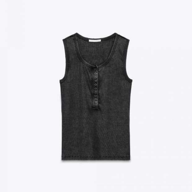 ZARA 자라 워시드 리브드 탑 블랙