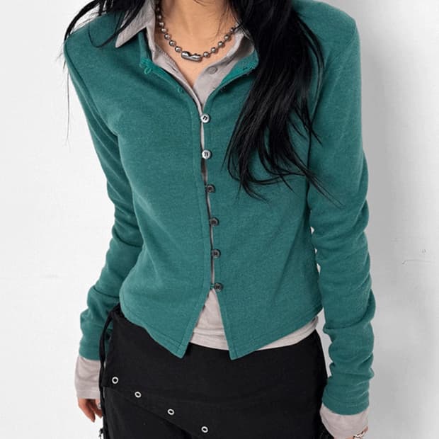 루프온 베리드 버튼 울 가디건