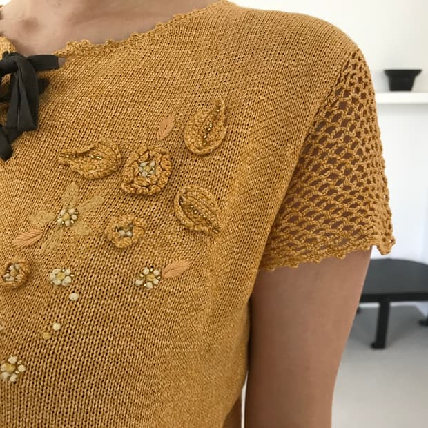 vintage mustard floral net top