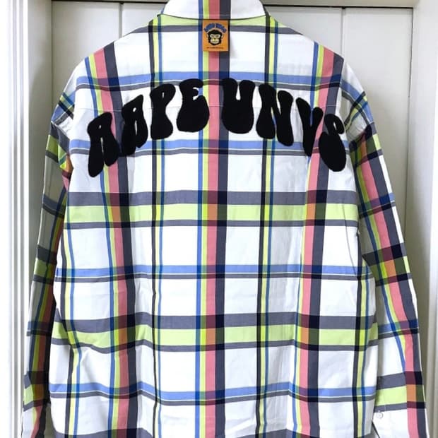 에이프 AAPE 체인스티치 자수 체크 오버사이즈 셔츠