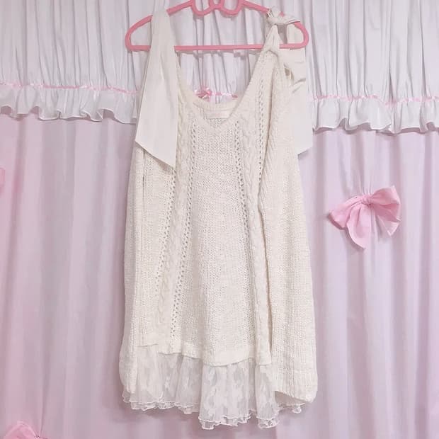 리즈리사 리본 오프숄더 니트 원피스 히메갸루 라떼갸루