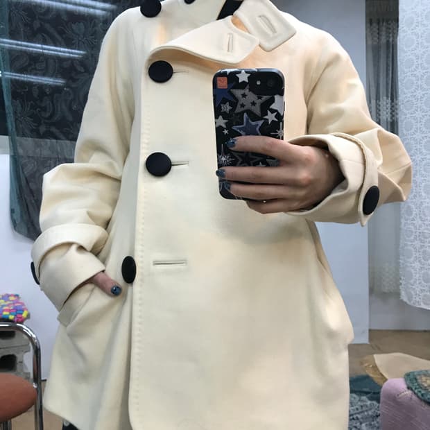 OBZEE 오브제 여성 버튼 디테일 모직 하프코트 