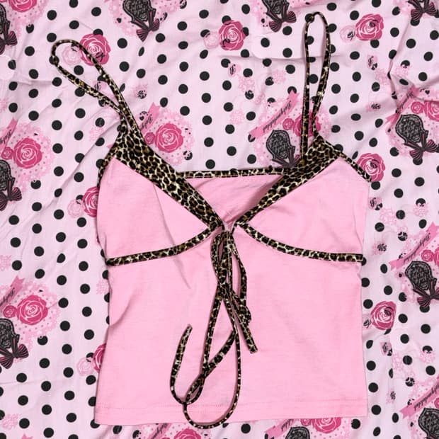 갸루 핑크 호피 배색 나시