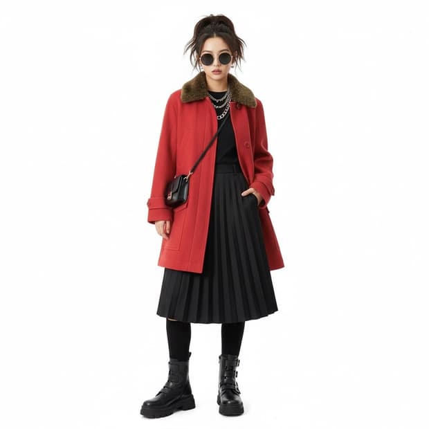 [40/66~77] 폴스미스 레드 퍼카라 코트 여성 빈티지