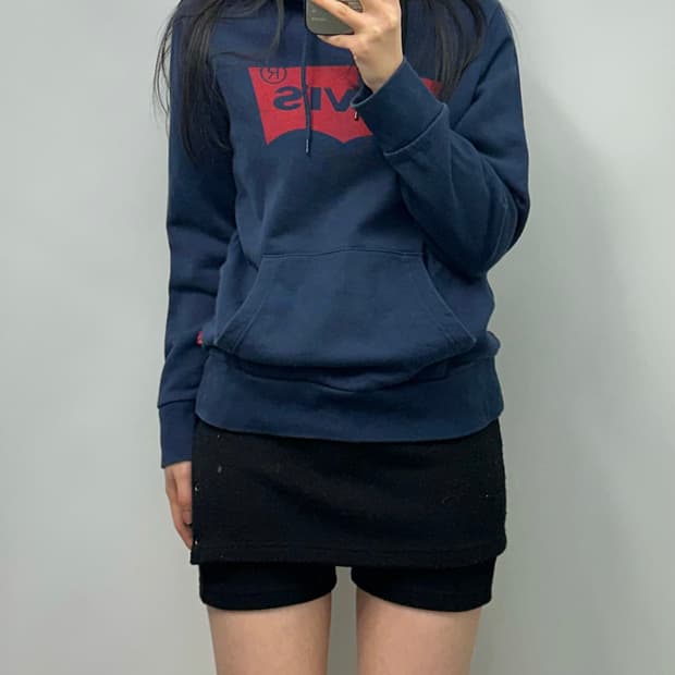 리바이스 박스로고 네이비 후드티