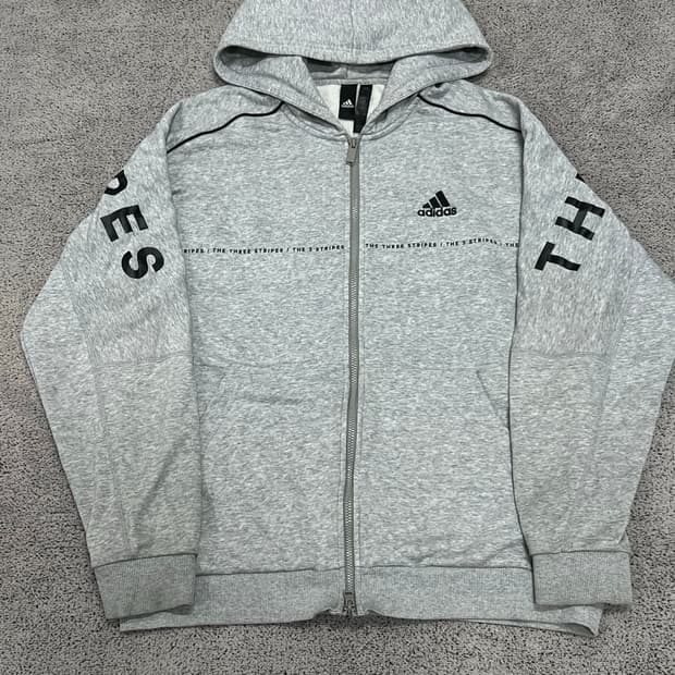 (L) 아디다스 파이핑 후드집업 그레이