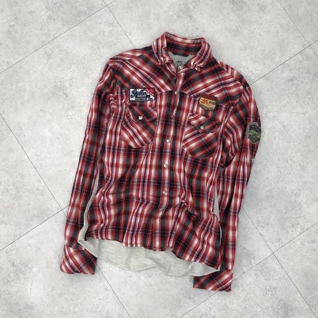 체크 패턴 패치 셔츠