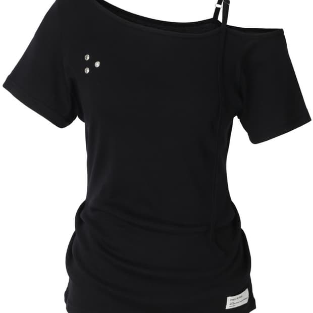 이네기 Buckle Strap One Shoulder Top black