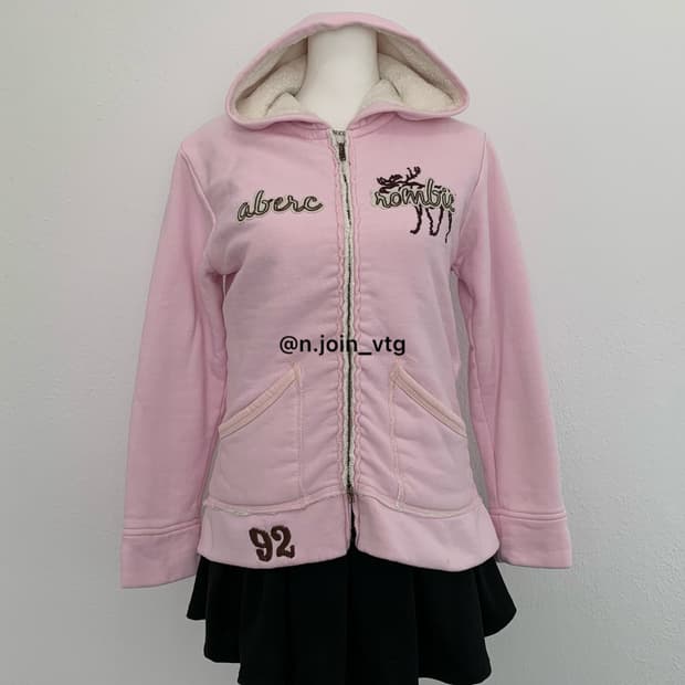 아베크롬비 핑크 울프죠 양털 후드집업