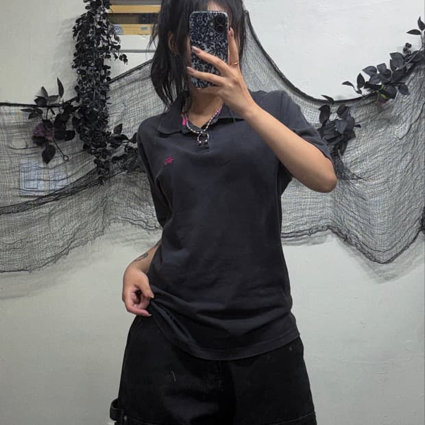 90's old stussy 핑크 프린팅 PK 탑
