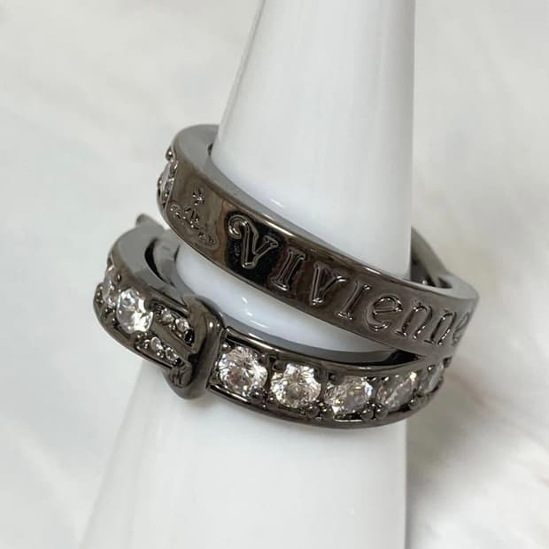 비비안웨스트우드 아카이브 레터링 로고 크리스탈 큐빅 벨트링 반지(새상품)