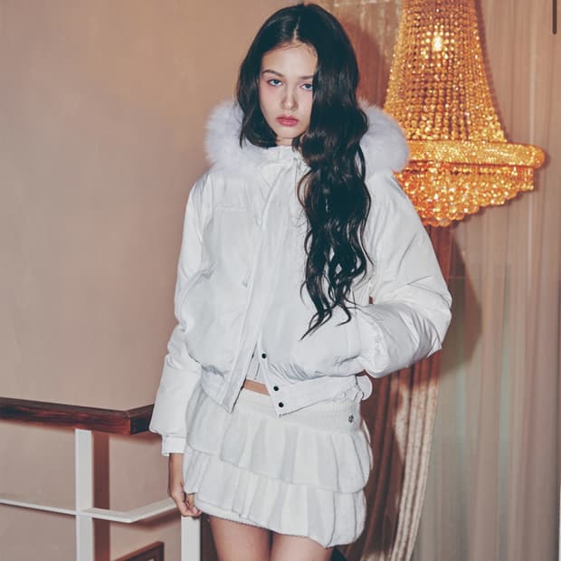 페인오어플레져 폭스 퍼 패딩 재킷 화이트