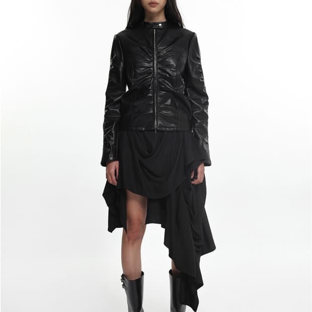 NACHE SHIRRING LEATHER JACKET 나체 셔링 레더자켓