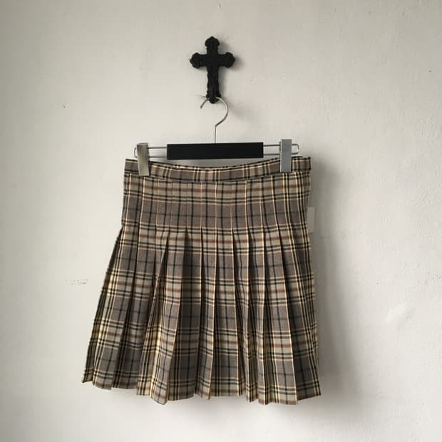 Check pattern pleats mini skirt