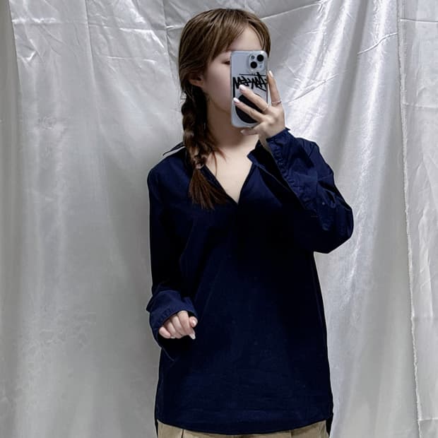 아크네스튜디오 네이비 오픈카라 셔츠 