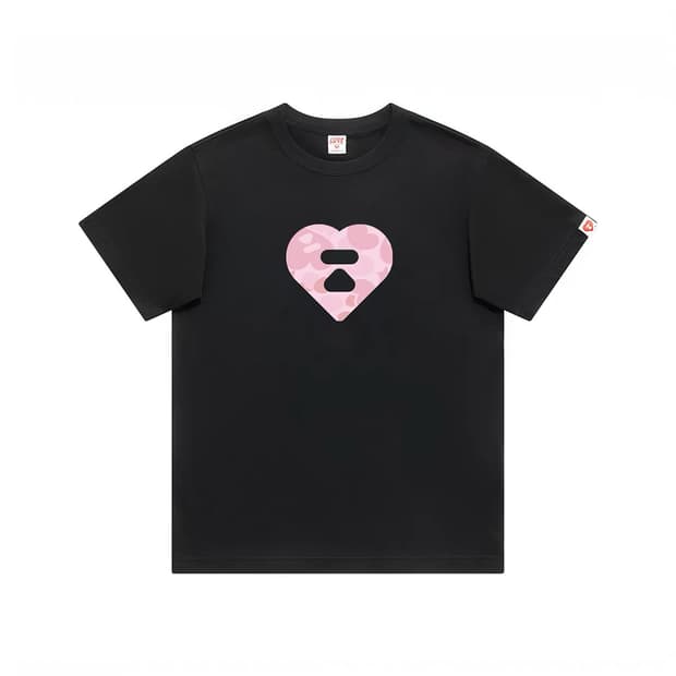 (오더) 베이프 APEE 여성 카모 하트 프린트 티셔츠 블랙 XS