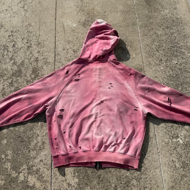 (색감 탑)Distressed faded custom hoodie zip