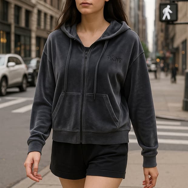 DKNY SPORT 벨벳 후드 집업