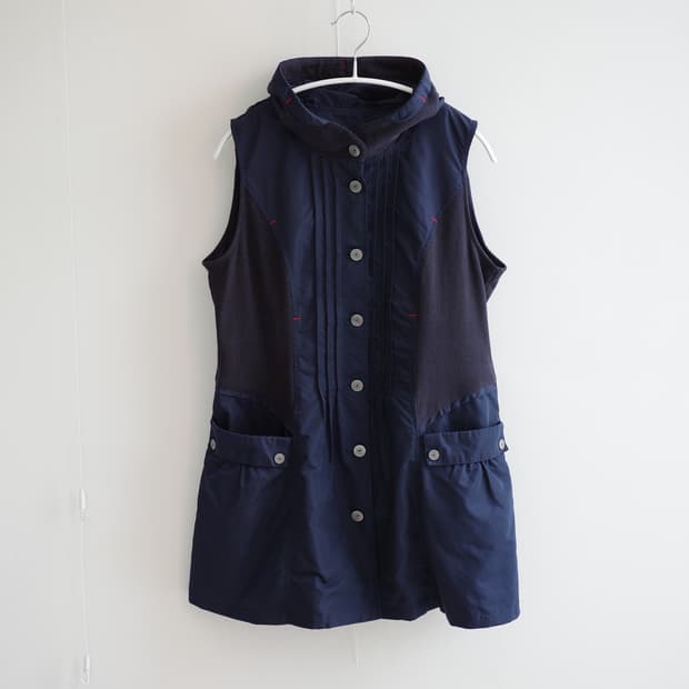 Navy red stitch hoodie one-piece