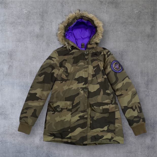 슈퍼드라이 Superdry 레스큐 아미 카모 퍼 후드 점퍼 M