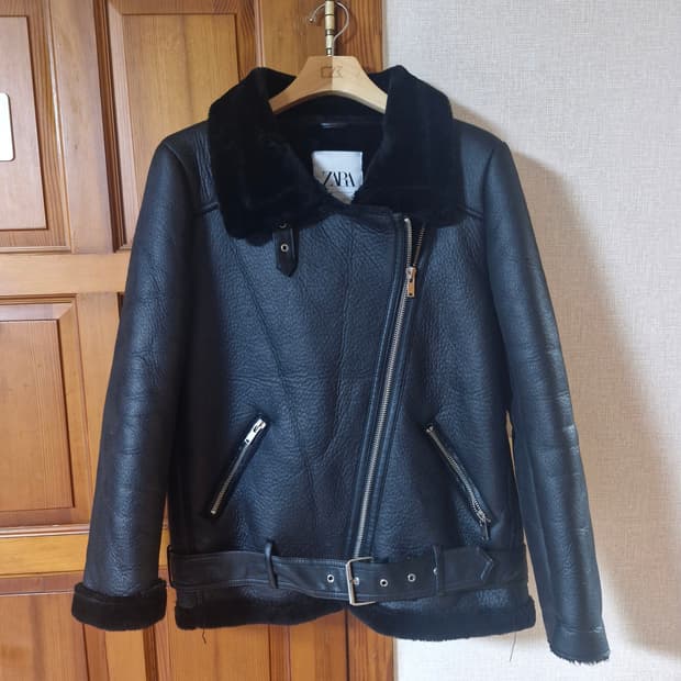 자라 블랙 안감보아 라이더 무스탕 자켓 블랙 L