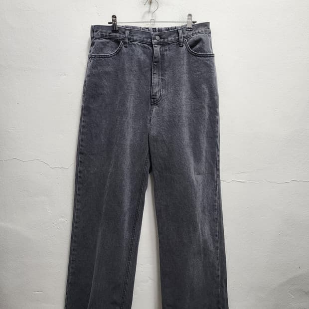 빈티지 블랙 데님 와이드 밴딩 팬츠