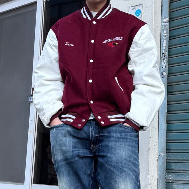 90‘s vtg 버건디 바시티자켓