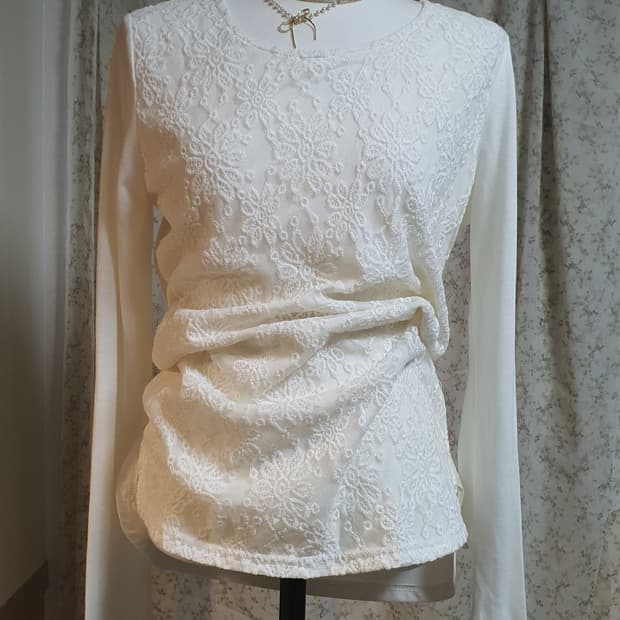 [빈티지] 아이보리 레이스 긴팔 블라우스