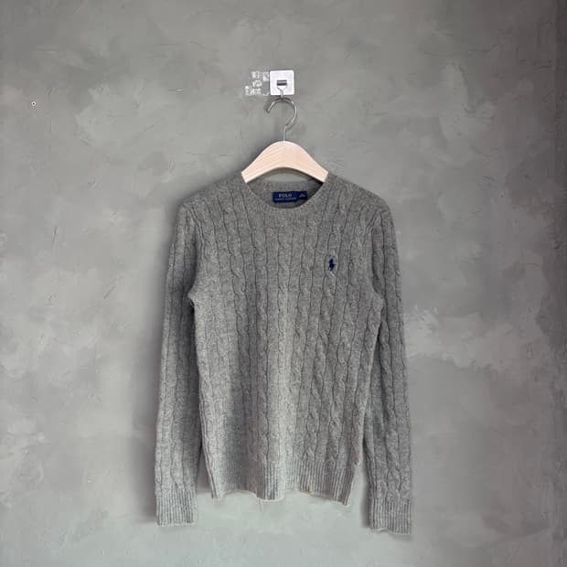 폴로 랄프로렌 메리노울 캐시미어 꽈배기 니트 그레이