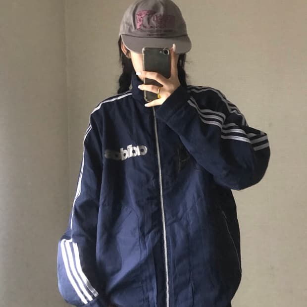 아디다스 네이비 실버 삼선 점퍼