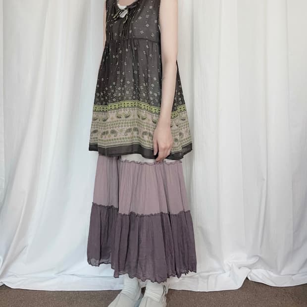 Frill Tiered Long Skirt - Gradient