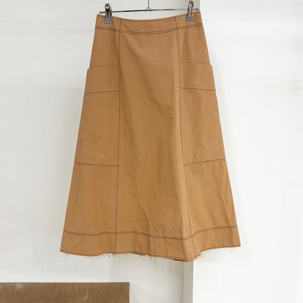 세드릭 샬리에 카멜 혼방 스티치 코튼 롱 스커트 