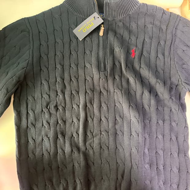 폴로 반집업 꽈배기 니트 네이비