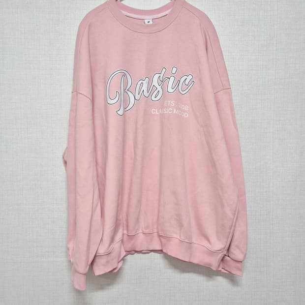 베이직 레터링 핑크 맨투맨 티셔츠