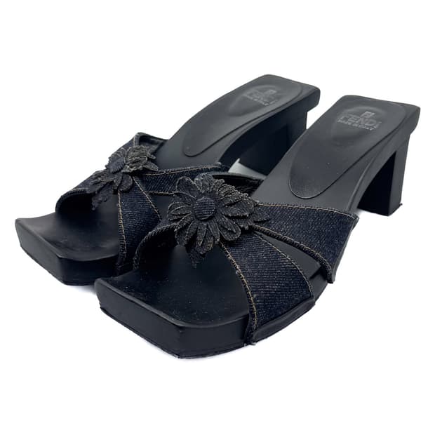 Fendi Flower Denim Mules / 37