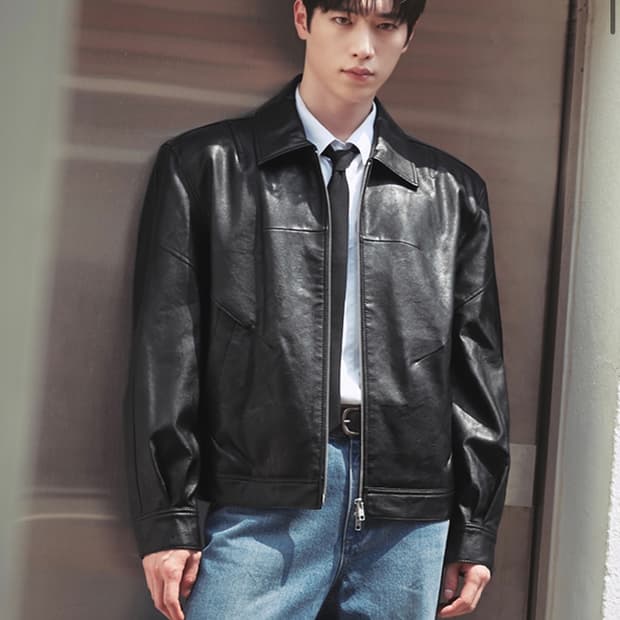 (L) [서강준PICK] 드로우핏 인시전 레더 블루종 자켓 [BLACK]