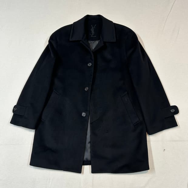 M) YSL 입생로랑 울 캐시미어 미디움 코트 자켓 블랙