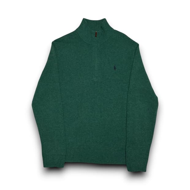 Polo Ralph Lauren 100% 울 그린 반집업 니트