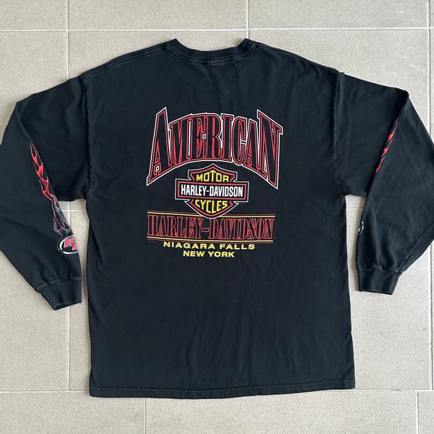 00s 빈티지 할리데이비슨 플레임 롱슬리브 티셔츠