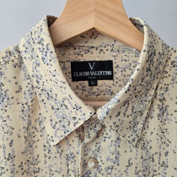 CLAUDIO VALENTINO Paris 크림 패턴 반팔 셔츠 L