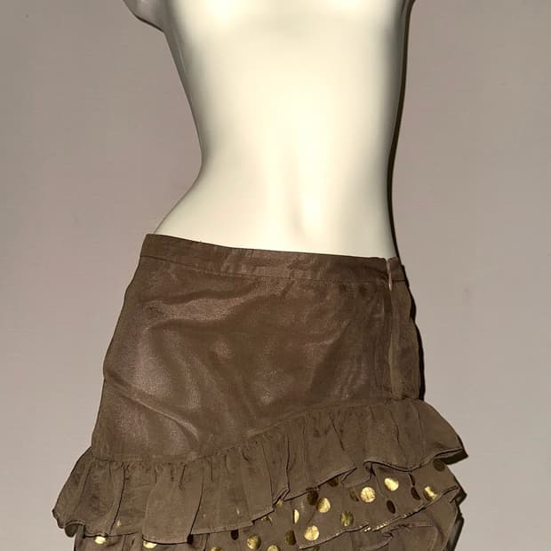 빈티지 브라운 언발란스 프릴 갸루 미니 스커트