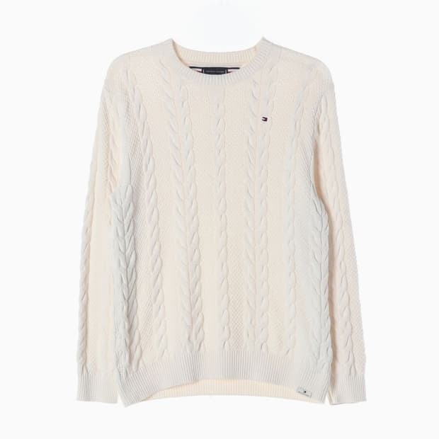 타미힐피거 코튼 블렌드 케이블 꽈배기 니트