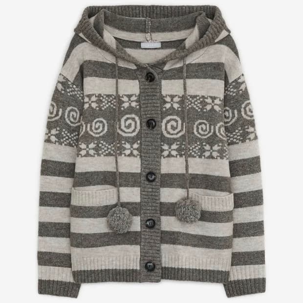 허그유어스킨 엔젤 윙 후드 폼폼 가디건 브라운