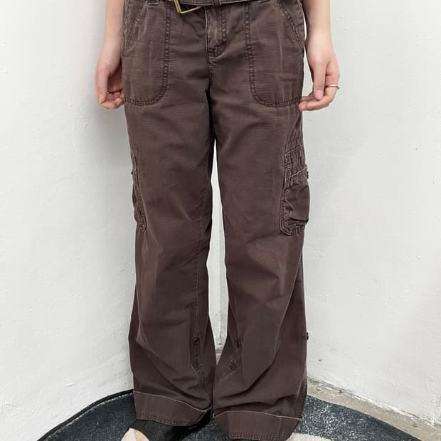 타미힐피거 브라운 포켓 카고 벨트 팬츠